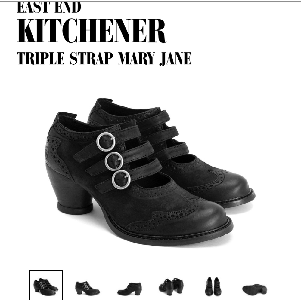 Black Fluevog East End Kitchener Triple Strap Mary Jane
